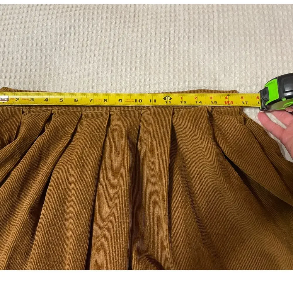 Forever 21 Y2K Boho Brown Corduroy Classic Mini Pleated Skater Skirt Size XL